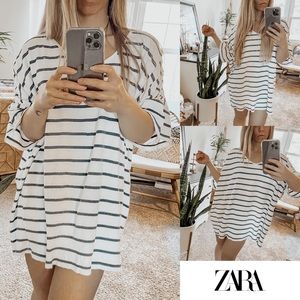 Zara | Oversized Stripe T-shirt Beach Cover Up